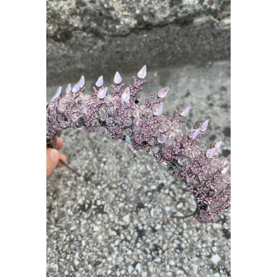 Belicia Pembe Gelin Kına Tacı Özel Gün Aksesuar Kadın Taç Saç Aksesuarı-BELICIA-8 Belicia Pembe Gelin Kına Tacı Özel Gün Aksesuar Kadın Taç Saç Aksesuarı-BELICIA-8
