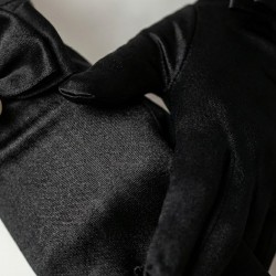 Belvienne Pearl Siyah Satin Eldiven &ndash; Fiyonk Detaylı İncili L&uuml;ks Gelin ve Davet Aksesuarı-BELVIENNE-1