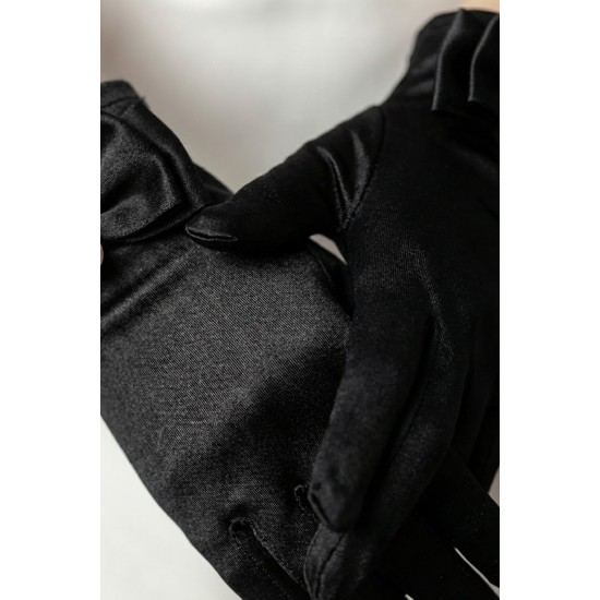 Belvienne Pearl Siyah Satin Eldiven &ndash; Fiyonk Detaylı İncili L&uuml;ks Gelin ve Davet Aksesuarı-BELVIENNE-1