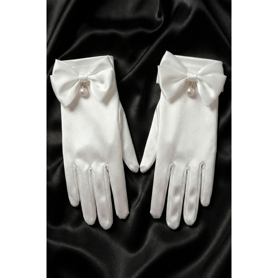 Belvienne Pearl Beyaz Satin Eldiven &ndash; Fiyonk Detaylı İncili L&uuml;ks Gelin ve Davet Aksesuarı-BELVIENNE-2