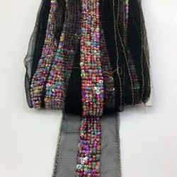 Siyah Renkli Boncuk İşlemeli Şerit-BIS-1003