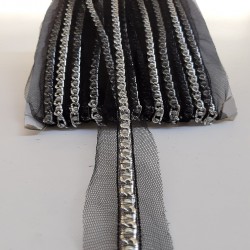 Gümüş Zincirli Boncuk İşlemeli Şerit-BIS-1005