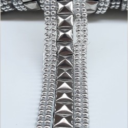 Gümüş Zımba Desenli Boncuk İşlemeli Şerit-BIS-1006