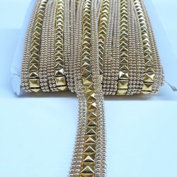 Sarı Zımba Desenli Boncuk İşlemeli Şerit-BIS-1007