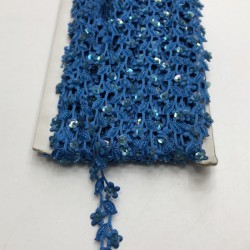 Mavi Çiçek Boncuk İşlemeli Şerit-BIS-1042