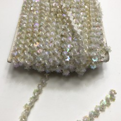 Beyaz Çiçek Boncuk İşlemeli Şerit-BIS-1045