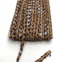 Bronz Renk Çiçek Boncuk İşlemeli Şerit-BIS-1047