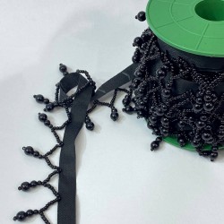 Siyah İnci Boncuk İşlemeli Şerit-BIS-106