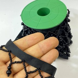 Siyah İnci Boncuk İşlemeli Şerit-BIS-106