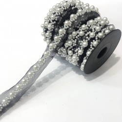 Siyah Zeminli Boncuklu İşlemeli Şerit-BIS-108