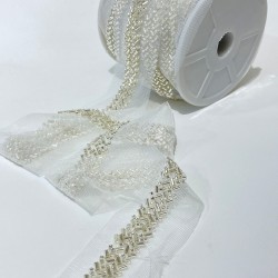 Gümüş Kesme Boncuk İşlemeli Şerit Bordür-BIS-111