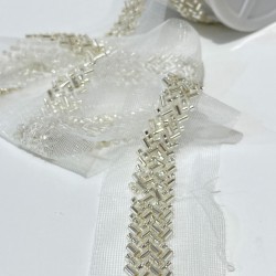 Gümüş Kesme Boncuk İşlemeli Şerit Bordür-BIS-111