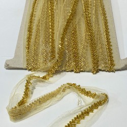 Gold Kesme Ve Kum Boncuk İşlemeli Şerit Bordür-BIS-112