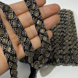 Antrasit Gri Boru Ve Kum Boncuk İşlemeli Şerit Bordür-BIS-113