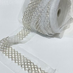 Gümüş Kesme Ve Kum Boncuk İşlemeli Şerit Bordür-BIS-114