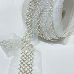 Gümüş Kesme Ve Kum Boncuk İşlemeli Şerit Bordür-BIS-114