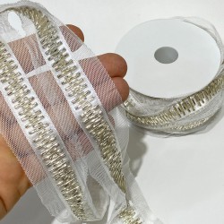 Gümüş Burgulu Boru Boncuk İşlemeli Şerit-BIS-115