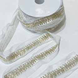 Gümüş Burgulu Boru Boncuk İşlemeli Şerit-BIS-115