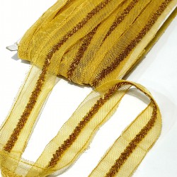 Altın Rengi Kesme Ve Kum Boncuk İşlemeli Şerit Bordür-BIS-116