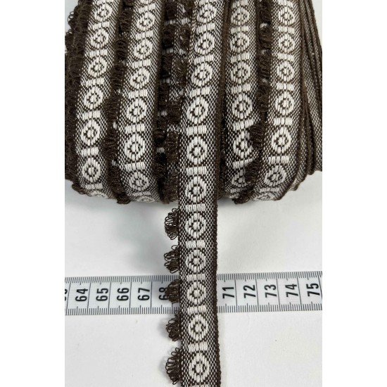 Kahverengi Bohemora Etnik Desenli Dokuma Şerit &ndash; P&uuml;sk&uuml;ll&uuml; Dekoratif Kenar S&uuml;s&uuml; 1 Metre-BOHEMORA-2