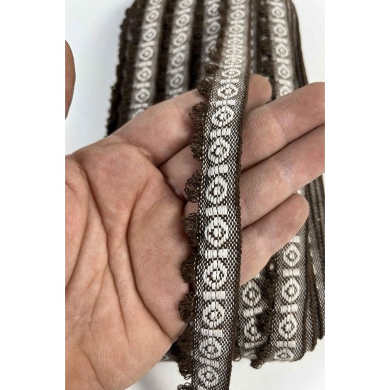 Kahverengi Bohemora Etnik Desenli Dokuma Şerit &ndash; P&uuml;sk&uuml;ll&uuml; Dekoratif Kenar S&uuml;s&uuml; 1 Metre-BOHEMORA-2