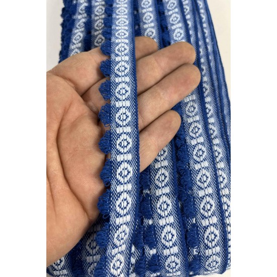 Saks Mavi Bohemora Etnik Desenli Dokuma Şerit &ndash; P&uuml;sk&uuml;ll&uuml; Dekoratif Kenar S&uuml;s&uuml; 1 Metre-BOHEMORA-5