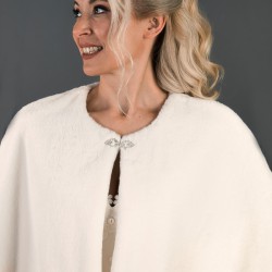 Kırık Beyaz Broşlu Uzun Kürk Etol Gelin Bolero-BOLERO-1000