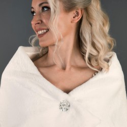 Kırık Beyaz Broşlu Kürk Etol Gelin Bolero-BOLERO-1001