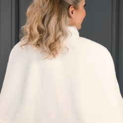 Kırık Beyaz Saten Fiyonklu Yakalı Kürk Etol Gelin Bolero-BOLERO-1002