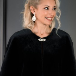 Siyah Broşlu Uzun Kürk Etol Gelin Bolero-BOLERO-1004