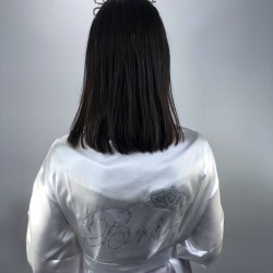 Beyaz Saten Bride Sabahlık Ve Bride Taç Takımı-BRIDE-2