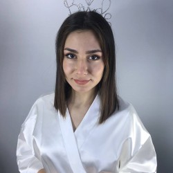 Beyaz Saten Bride Sabahlık Ve Bride Taç Takımı-BRIDE-2