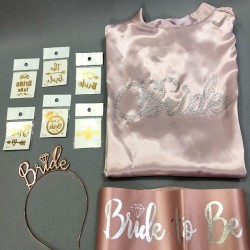 Pudra Saten Sabahlık Taç Kuşak Ve Dövme Takımı-BRIDE-22