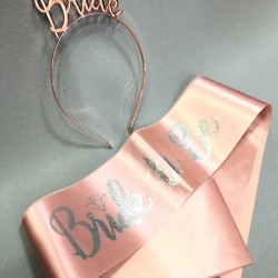 Pudra Renk Kuşak Ve Bride Taç Seti-BRIDE-23