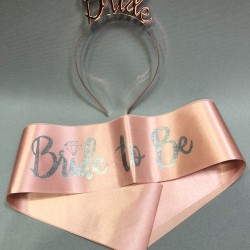 Pudra Renk Kuşak Ve Bride Taç Seti-BRIDE-23