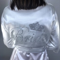 Beyaz Saten Bride Taşlı Sabahlık-BRIDE-3