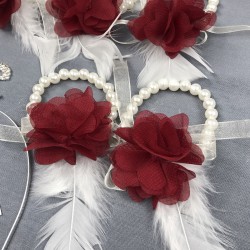 Bordo Lazer Çiçekli Bileklik Ve Bride Taç Seti-BRIDE-6