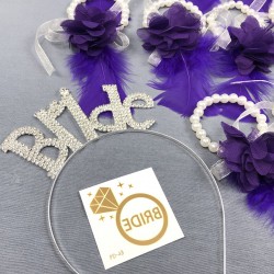 Mor Lazer Çiçekli Bileklik Ve Bride Taç Seti-BRIDE-7