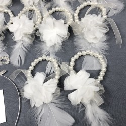 Beyaz Lazer Çiçekli Bileklik Ve Bride Taç Seti-BRIDE-9