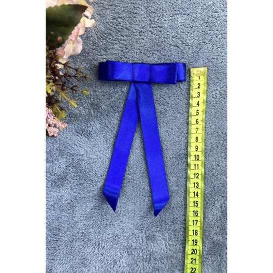 Saks Mavi Saten Kadın Broş Yaka Aksesuarı Yaka Kurdelesi Kıyafet Aksesuarı Yaka Broşu-BROS-1033