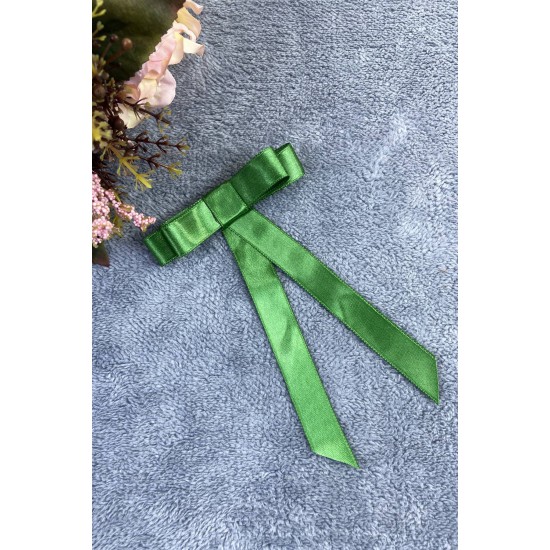 Çam Yeşili Saten Kadın Broş Yaka Aksesuarı Yaka Kurdelesi Kıyafet Aksesuarı Yaka Broşu-BROS-1042