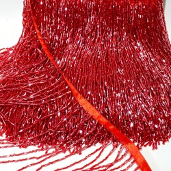 Kırmızı Boncuklu Saçak Püskül Şerit En 15 Cm -BSP-1004