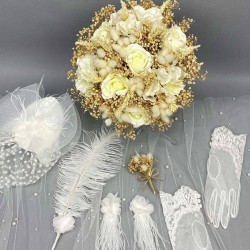 Karışık Yapay Çiçekli Gelin Buketi Ve Gelin Seti-BUKET-10