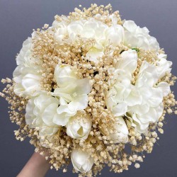 Krem Cipso Ve Laleli Gelin Buketi Gelin Seti-BUKET-13