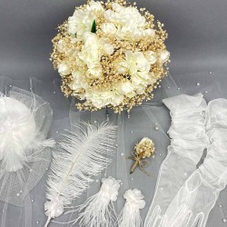 Krem Cipso Ve Laleli Gelin Buketi Gelin Seti-BUKET-13