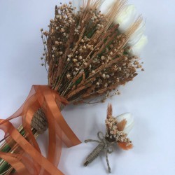 Turuncu Cipsolu Lale Ve Buğdaylı Gelin Buketi Damat Yaka Çiçeği-BUKET-18 Turuncu Cipsolu Lale Ve Buğdaylı Gelin Buketi Damat Yaka Çiçeği-BUKET-18