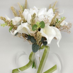Beyaz Islak Gala Gelin Buketi Ve Damat Yaka Çiçeği-BUKET-19