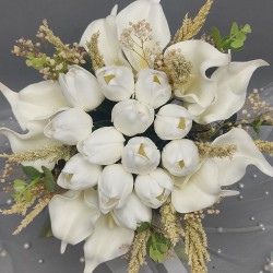 Beyaz Islak Gala Gelin Buketi Ve Damat Yaka Çiçeği-BUKET-19