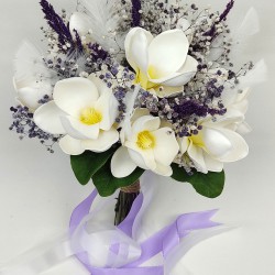 Beyaz Manolya Ve Mor Cipsolu Gelin El Çiçeği-BUKET-20