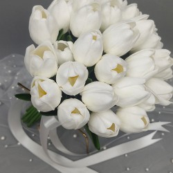 Beyaz Yapay Lale Gelin El Çiçeği Ve Damat Yaka Çiçeği 30 Adet Lale-BUKET-21